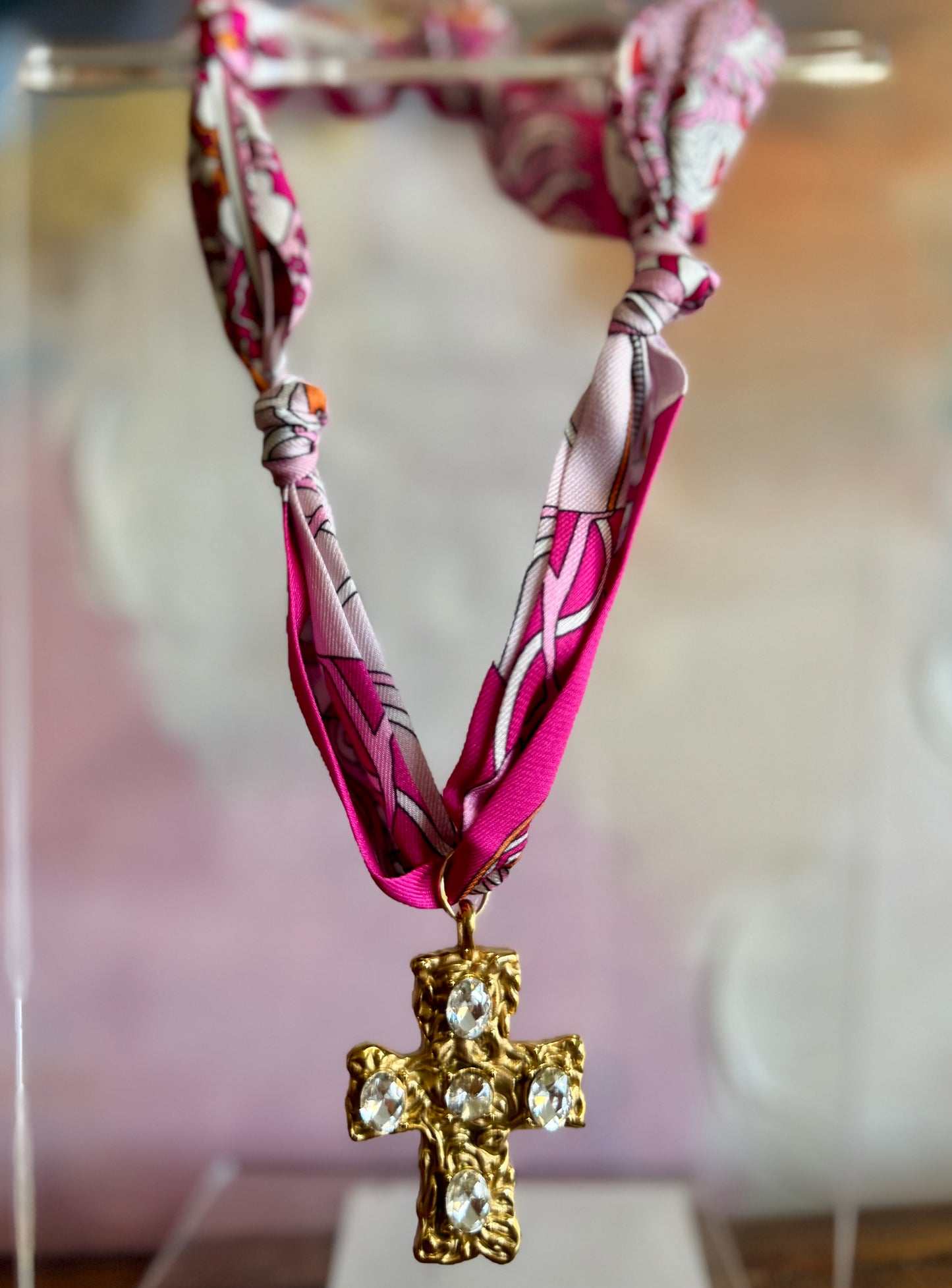 Electric Rosé Twilly Scarf Necklace